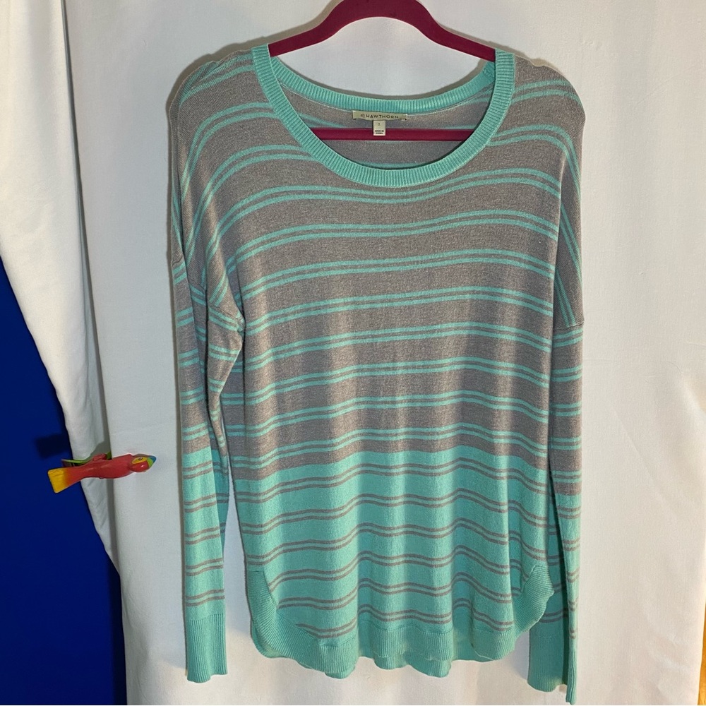41 Hawthorn Mint and Gray Knit Top, Size Large viscose/nylon blend